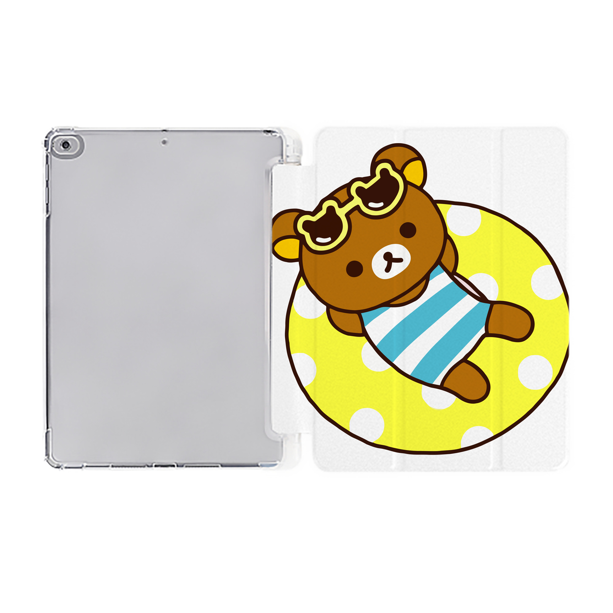 （画像用） リラックマ リラックマ キイロイトリ Rilakkuma Korilakkuma Kiiroitori IPad ケース ペン収納付き 三つ折りスタンド PUレザー×シリコン 対応機種9.5/10.5/10.9インチ